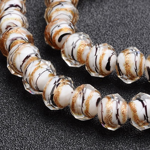 

PandaHall Handmade Gold Sand Lampwork Rondelle Beads Strands, Faceted, White, 8x6mm, Hole: 1mm, about 50pcs/strand, 15.4 inch Lampwork...
