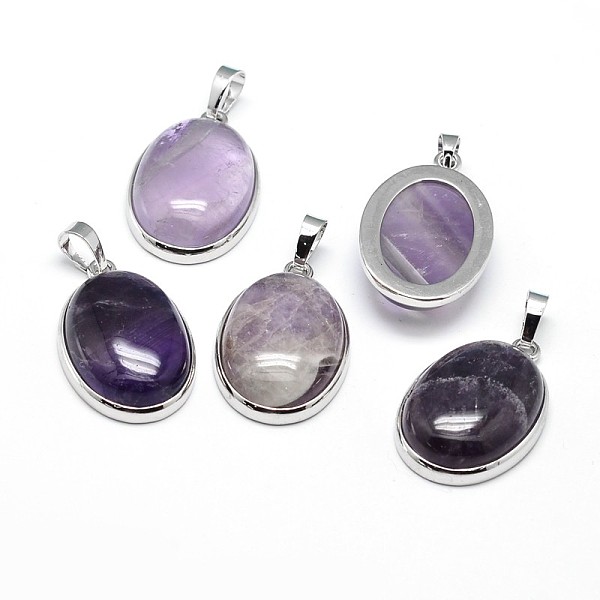 Ovale Anhänger Aus Natürlichem Amethyst Aus Platiniertem Messing