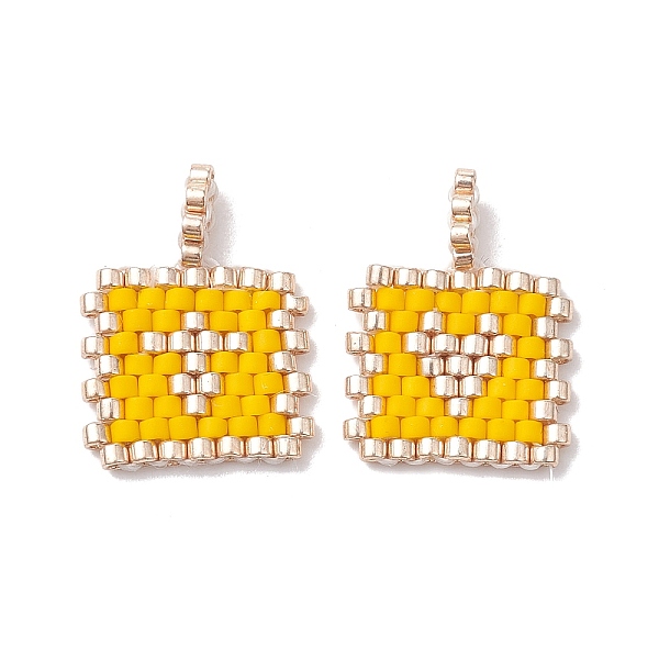 

PandaHall 2Pcs Handmade MIYUKI Round Rocailles Seed Loom Pattern, Rectangle Pendants, Gold, 17.5x13.5x1.5mm, Hole: 1.2mm Glass Rectangle...