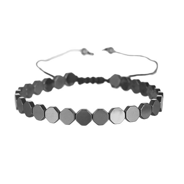 

PandaHall Synthetic Hematite Braided Bead Braeclet, Octagon Hematite Octagon
