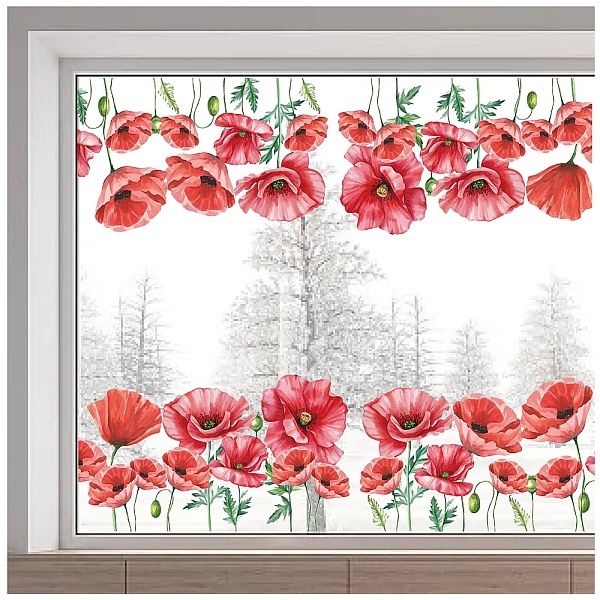 

PandaHall PVC Window Static Stickers, Rectangle Shape, for Window Decoration, Flower, 380x1160mm PVC Flower