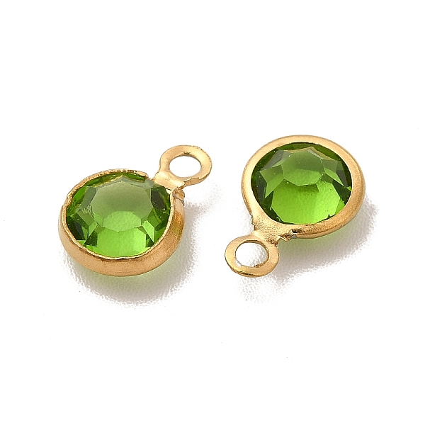 

PandaHall Ion Plating(IP) 304 Stainless Steel with Glass Charms, Real 18K Gold Plated, Faceted Flat Round, Yellow Green, 9.5x6.5x2mm, Hole...