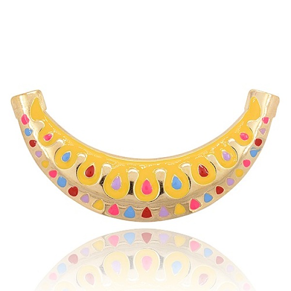 

PandaHall Iron Enamel Links, Curving Tube, Moon, Golden, Gold, 125x29x3mm, Hole: 5mm Iron+Enamel Moon Gold