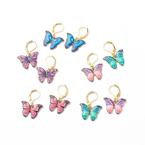 

PandaHall Alloy Enamel Butterfly Dangle Leverback Earrings, Gold Plated Brass Jewelry for Women, Mixed Color, 32mm, Pin: 0.5mm Alloy..., Multicolor