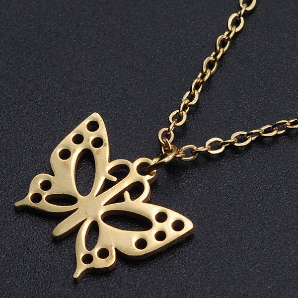 

PandaHall 201 Stainless Steel Pendants Necklaces, with Cable Chains and Lobster Claw Clasps, Butterfly, Golden, 15-3/4 inch(40cm), 1.5mm 201...