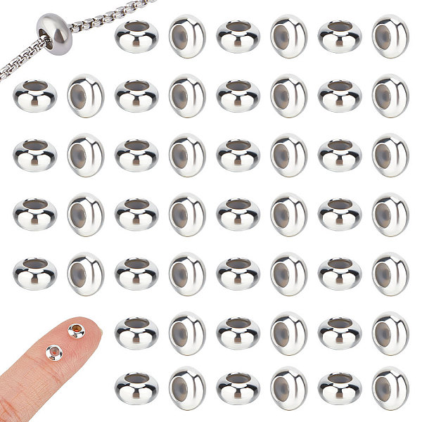 

PandaHall Unicraftale 50Pcs Brass Beads, with Rubber Inside, Slider Beads, Stopper Beads, Long-Lasting Plated, Rondelle, Silver, 5x2.5mm...