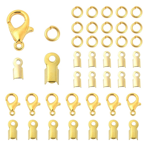 

PandaHall 50Pcs Zinc Alloy Lobster Claw Clasps, with 200Pcs Iron Folding Crimp Ends & 200Pcs Open Jump Rings, Golden, 12x6mm, Hole: 1.2mm...