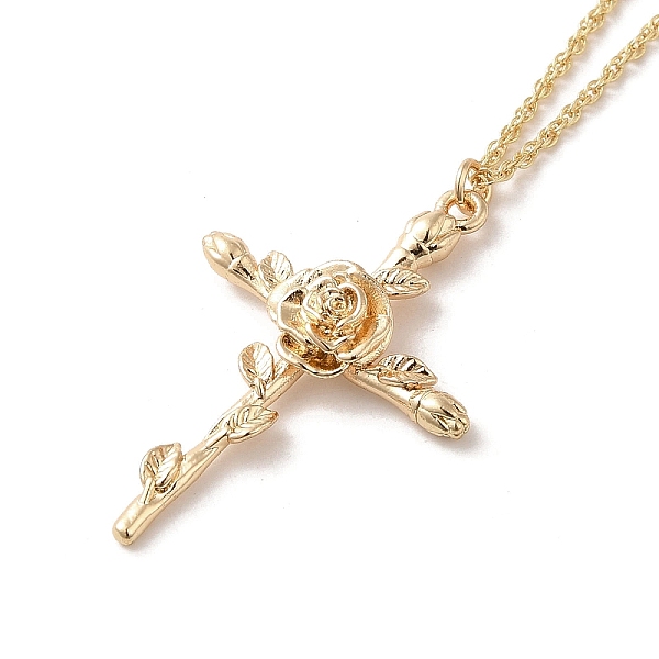 

PandaHall 304 Stainless Steel Cross with Flower Pendant Necklaces for Women, Golden, 17.91 inch(45.5cm). 304 Stainless Steel Flower