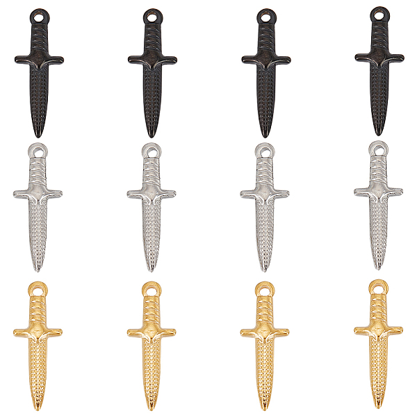 

PandaHall Unicraftale 12Pcs 3 Style 304 Stainless Steel Pendants, Dagger, Mixed Color, 23.5~24x8.5~9x3.5mm, Hole: 1.4~1.6mm, 4pcs/style 304...