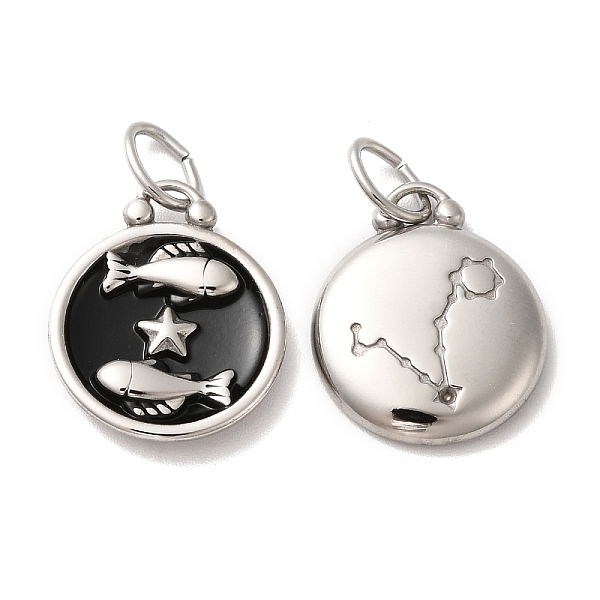 

PandaHall 304 Stainless Steel Enamel Pendants, with Jump Ring, Flat Round with Constellation, Stainless Steel Color, Pisces..., Black