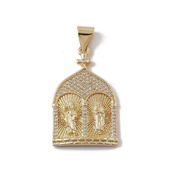 

PandaHall Brass Micro Pave Clear Cubic Zirconia Pendants, Cadmium Free & Nickel Free & Lead Free, Rack Plating, Church, Real 18K Gold Plated...