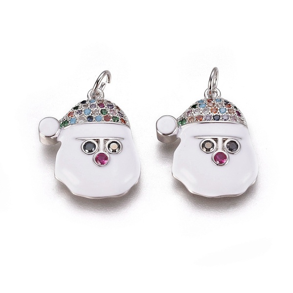 

PandaHall Brass Micro Pave Cubic Zirconia Pendants, with Enamel and Jump Ring, Father Christmas/Santa Claus, White, Platinum, 19x16x4mm...