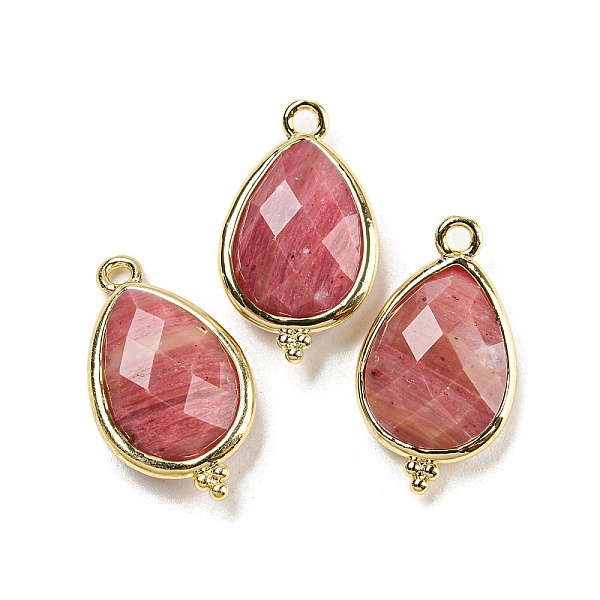 

PandaHall Natural Rhodonite Faceted Pendants, Rack Plating Golden Plated Brass Teardrop Charms, 21x12x5mm, Hole: 1.6mm Rhodonite Teardrop