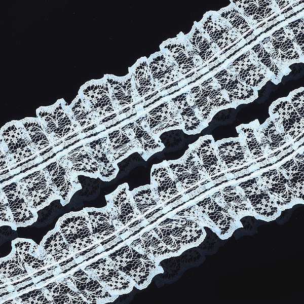 

PandaHall Organza Lace Trim, Pleated/Double Ruffle Ribbon, Light Sky Blue, 45~50mm, 30m/bundle Polyester Blue