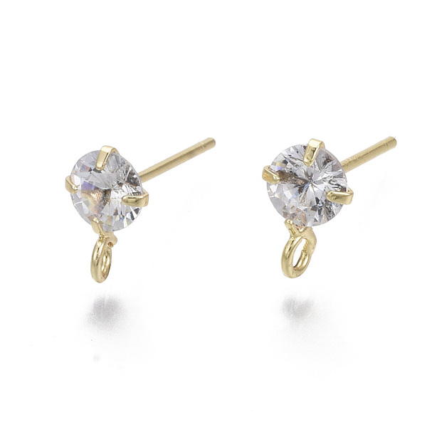 

PandaHall Brass Micro Clear Cubic Zirconia Stud Earring Findings, with Loop, Nickel Free, Real 18K Gold Plated, 8.5x5.5mm, Hole: 1.5mm, Pin...