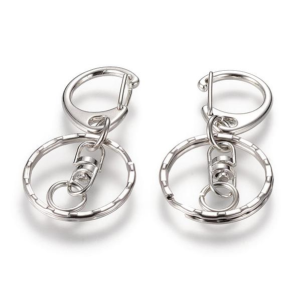 

PandaHall Alloy Keychain Clasp Findings, with Alloy Swivel Clasp and Iron Rings, Platinum, 50mm Alloy Others