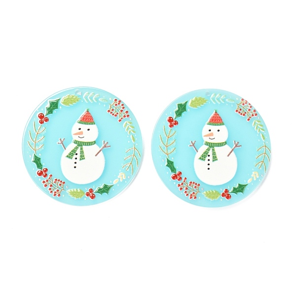 

PandaHall Christmas Theme 3D Printed Resin Pendants, DIY Earring Accessories, Flat Round with Pattern, Snowman Pattern, 37.5x2.5mm, Hole..., Cyan