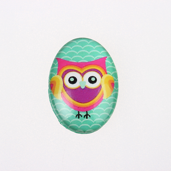 

PandaHall Cartoon Owl Printed Glass Oval Cabochons, Medium Aquamarine, 30x20x6mm Glass Oval Green