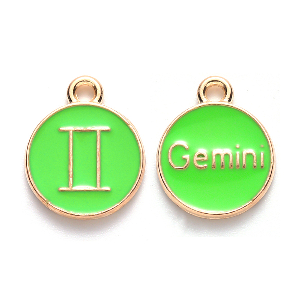 

PandaHall Alloy Enamel Pendants, Cadmium Free & Lead Free, Flat Round with Constellation, Light Gold, Pale Green, Gemini, 15x12x2mm, Hole...