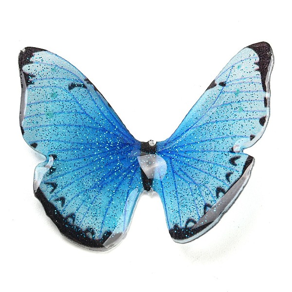 

PandaHall Transparent Resin Cabochons, Glitter Butterfly, Deep Sky Blue, 37x36x8mm Resin Butterfly