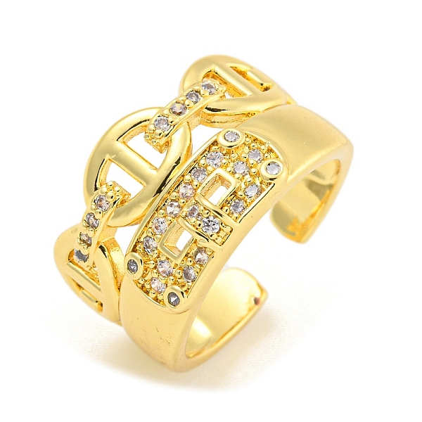 

PandaHall Brass Cubic Zirconia Open Cuff Ring, Finger Rings for Women, Real 16K Gold Plated, 13mm Brass+Cubic Zirconia Clear