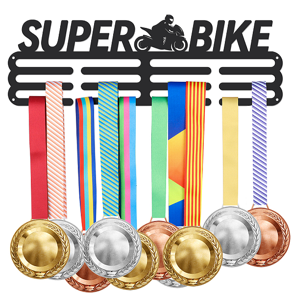 

PandaHall Fashion Iron Medal Hanger Holder Display Wall Rack, with Screws, Word Super Bike, Motorbike Pattern, 150x400mm Iron Motorbike