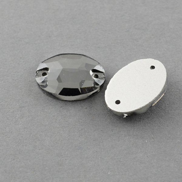 

PandaHall Sew on Rhinestone, Electroplate Glass Rhinestone, Two Holes, Garments Accessories, Faceted, Oval, Gray, 14x10x4~5mm, Hole: 1mm...