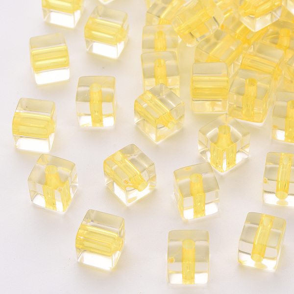 

PandaHall Transparent Acrylic Beads, Cube, Gold, 8x7.5x7.5mm, Hole: 1.8mm, about 900pcs/500g Acrylic Cube Gold