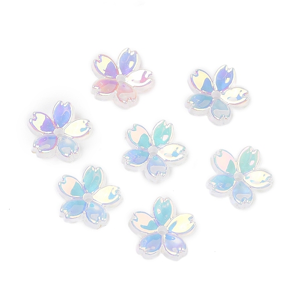 

PandaHall UV Plating Acrylic Bead Caps, Iridescent, 5-Petal Flower, Colorful, 11x11x4mm, Hole: 1.4mm Acrylic