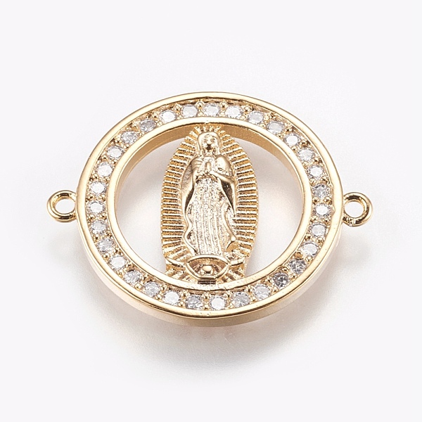 

PandaHall Brass Micro Pave Cubic Zirconia Links, For Easter, Clear, Long-Lasting Plated, Flat Round with Jesus, Lead Free & Cadmium Free...