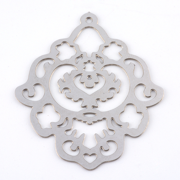 

PandaHall 304 Stainless Steel Filigree Pendants, Flower, Stainless Steel Color, 35x30.5x0.5mm, Hole: 1mm, about 200~215pcs/bag 304 Stainless...