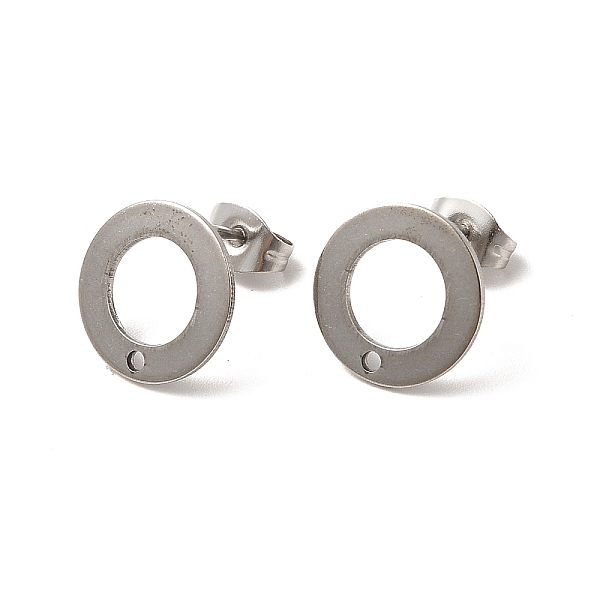 

PandaHall 201 Stainless Steel Stud Earring Findings, with 304 Stainless Steel Pin & Hole & Friction Ear Nuts, Donut, Stainless Steel Color...