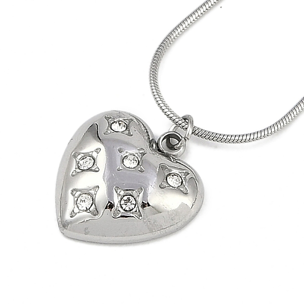304 Stainless Steel Clear Cubic Zirconia Heart Pendant Round Snake Chain Necklaces for Women