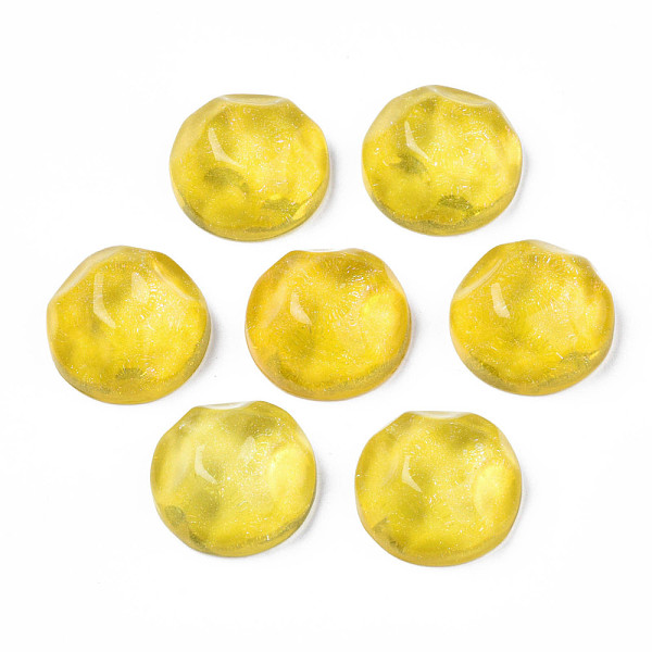 

PandaHall Transparent Resin Cabochons, Water Ripple Cabochons, with Glitter Powder, Half Round, Yellow, 17.5x7.5~8mm Resin Half Round Yellow