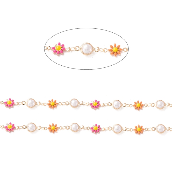 

PandaHall Brass Beaded Chains, with Glass Pearl & Enamel Flower Links, Soldered, with Spool, Lead Free & Cadmium Free, Golden, Colorful...