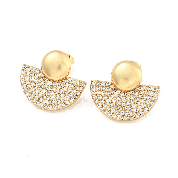 

PandaHall Fan Brass Pave Clear Cubic Zirconia Stud Earrings, Real 16K Gold Plated, 20.5x23mm Brass Fan Clear
