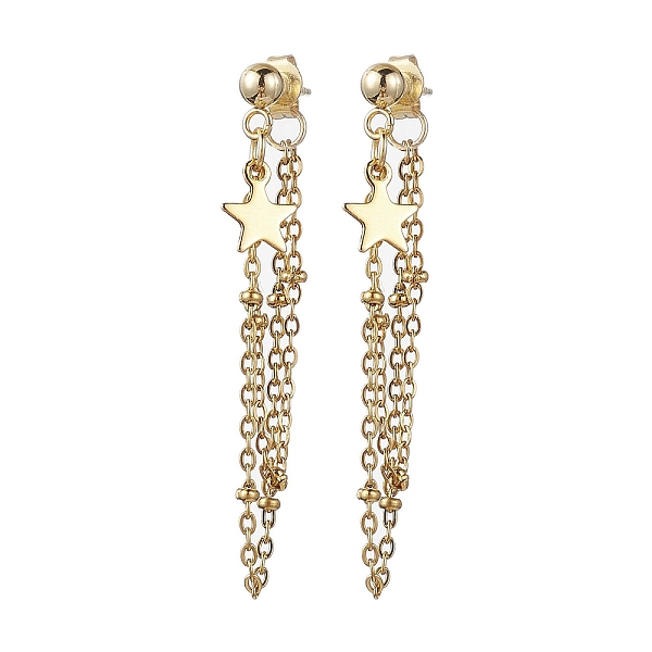 

PandaHall Golden 304 Stainless Steel Stud Earrings, Cable Chains Drop Earrings, Star, 46mm 304 Stainless Steel Star
