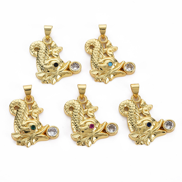 

PandaHall Brass Micro Pave Cubic Zirconia Pendants, Cadmium Free & Nickel Free & Lead Free, Real 16K Gold Plated, Dragon, Mixed Color..., Multicolor