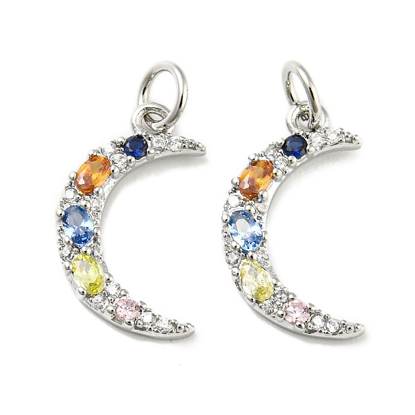 

PandaHall Brass Micro Pave Cubic Zirconia Pendants, with Glass and Jump Ring, Moon Charms, Real Platinum Plated, 17x10x2mm, Hole: 3.4mm...