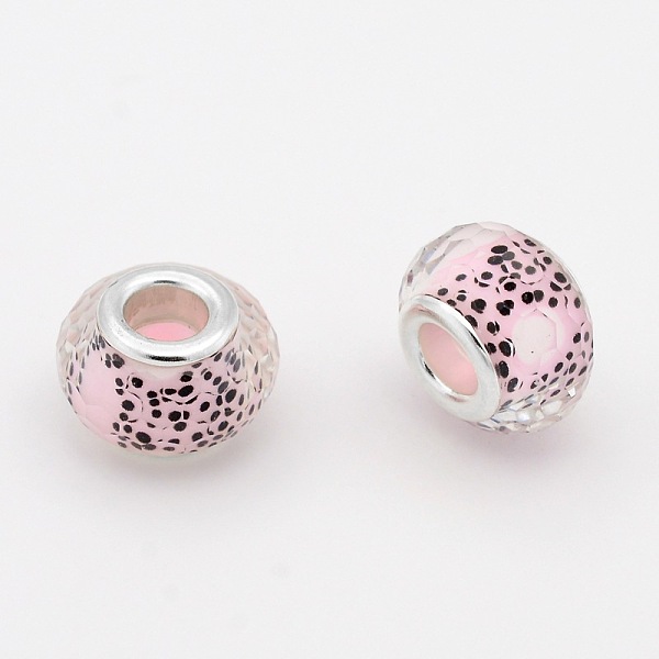 

PandaHall Faceted Resin European Beads, Large Hole Rondelle Beads, with Silver Tone Brass Cores, Lavender Blush, 14x9mm, Hole: 5mm..., Pink