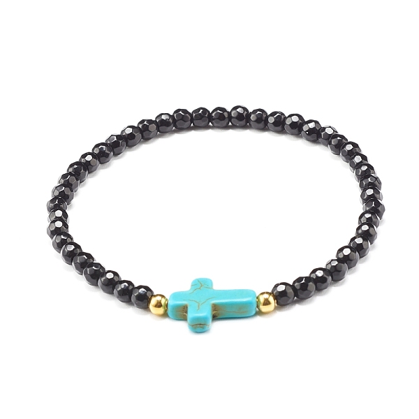 

PandaHall Cross Stretch bracelet for Girl Women, Synthetic Turquoise(Dyed) & Natural White Jade & Malaysia Beads Energy Bracelet, Turquoise..., Black