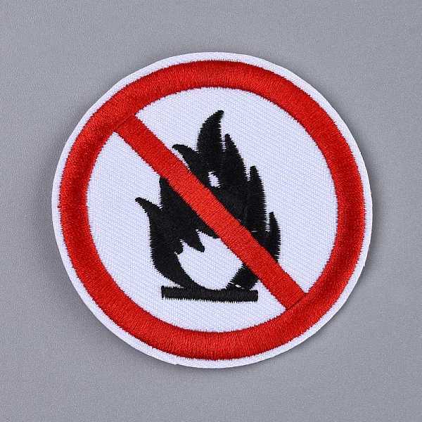 

PandaHall Computerized Embroidery Cloth Iron on/Sew on Patches, Costume Accessories, Prohibitory Sign, No Fire Red Round Sign, White, 72x2mm...