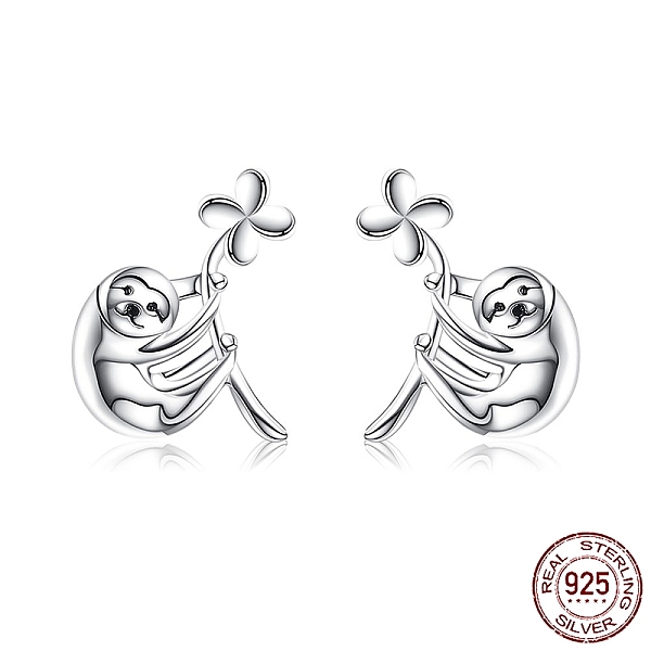 

PandaHall Rhodium Plated 925 Sterling Silver Stud Earrings, Bradypod, Platinum, 14x12mm Sterling Silver