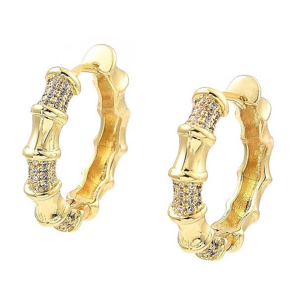 

PandaHall Rack Plating Brass Micro Pave Clear Cubic Zirconia Hoop Earrings, Bamboo, Real 16K Gold Plated, 24x25x4.5mm Cubic Zirconia Bamboo...