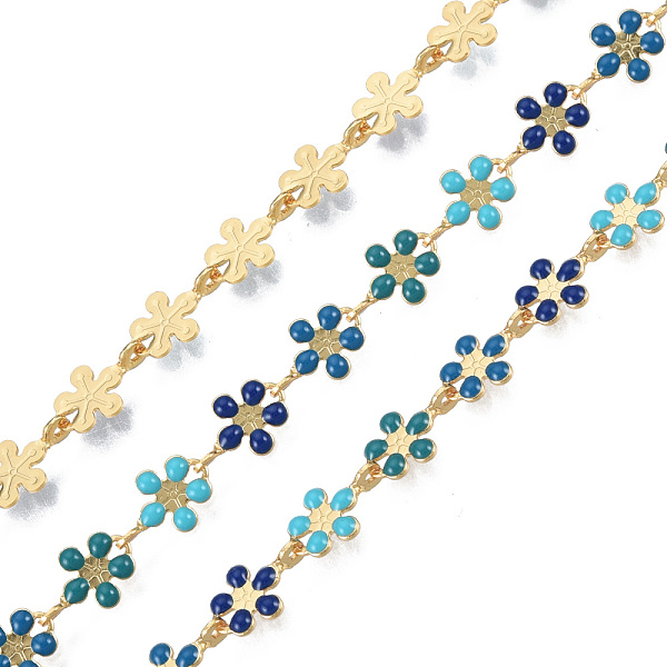 

PandaHall Handmade Brass Enamel Plum Blossom Link Chains, Unwelded, with Spool, Golden, Nickel Free, Teal, 9x6x1mm, about 16.40 Feet..., Cyan