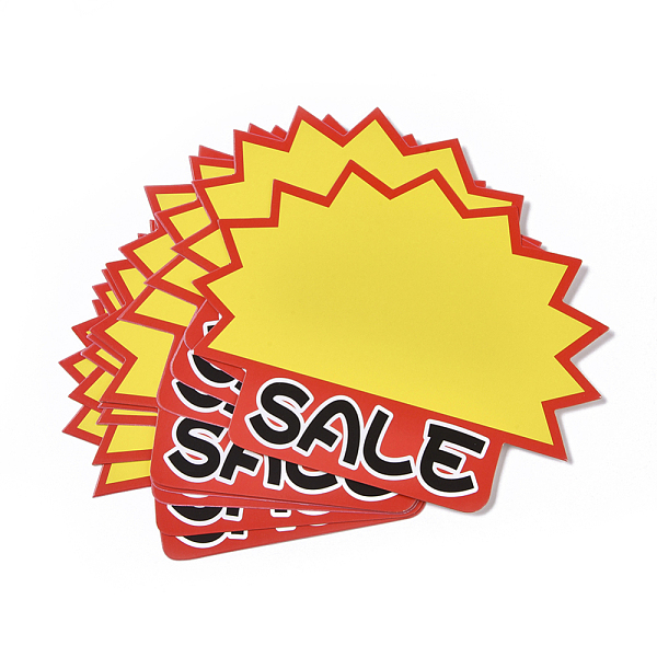 

PandaHall Blank Sales Price Label Tags, Burst Paper Signs, Display Tags Sale Signs for Retail Store Party Favors, Word Sale, Yellow...