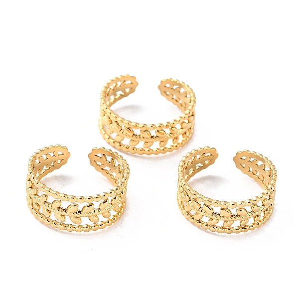 

PandaHall Ion Plating(IP) 304 Stainless Steel Finger Rings, Cuff Rings, Long-Lasting Plated, Leaf, Golden, US Size 7 3/4(17.9mm), 6.5~8mm...