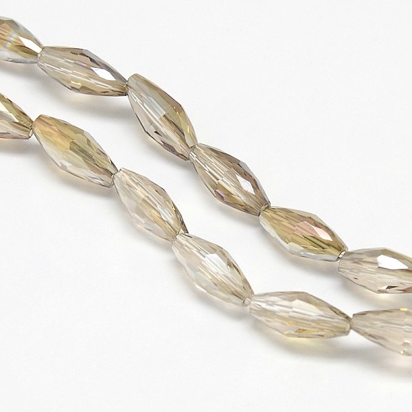 

PandaHall Electroplate Crystal Glass Rice Beads Strands, Faceted, Rainbow Color Plated, Wheat, 4x9mm, Hole: 1mm, about 58pcs/strand, 20.4..., Orange