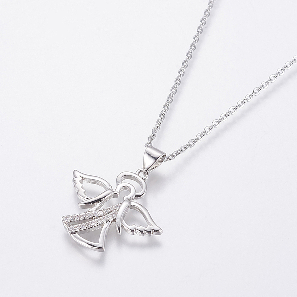 

PandaHall 304 Stainless Steel Chain Necklaces, with Brass Micro Pave Cubic Zirconia Pendants, Angel, Stainless Steel Color, 17.52x0.06 inch..., Clear