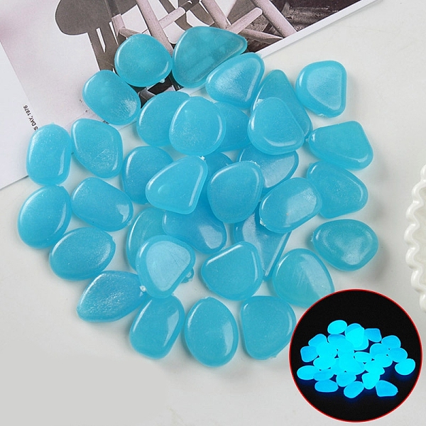 

PandaHall Resin Luminous Glow in the Dark Pebbles Stone, Vase Fillers, Nuggest, Deep Sky Blue, 20~30mm Resin Nuggets
